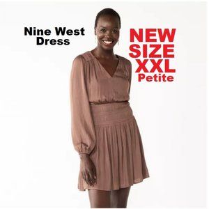 NEW NINE WEST Long Sleeve Mini Dress Petite Size XXL Satin V neck $25